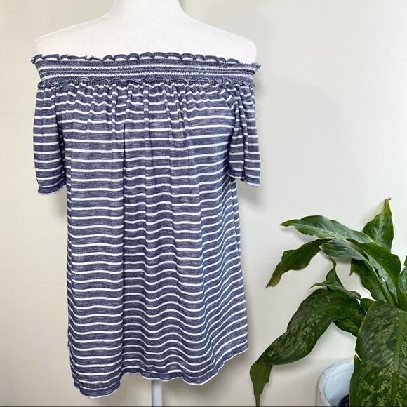 Max studio navy white stripe flowy top size medium - Picture 2 of 7